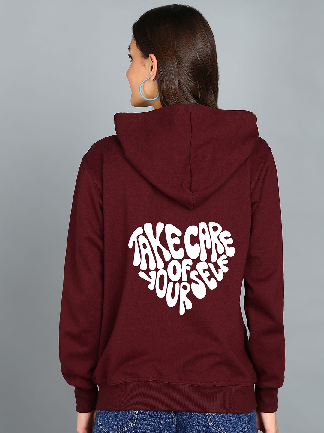 

FALTU.CO Women Typography Printed Hooded Ribbed Cotton Sweatshirt, Maroon