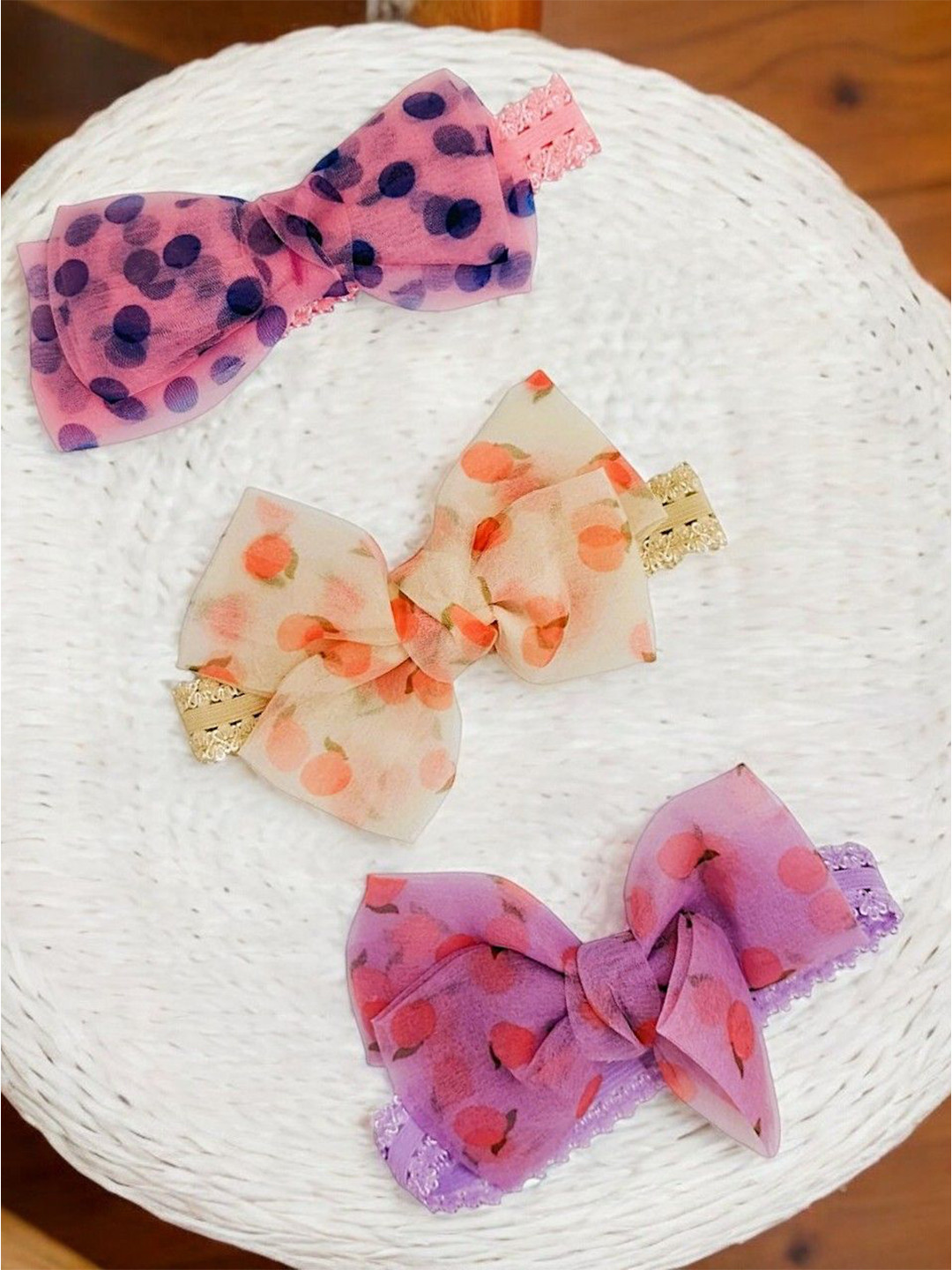 

9blings Girls Set of 3 Polka Dots Bow Hairbands, Yellow