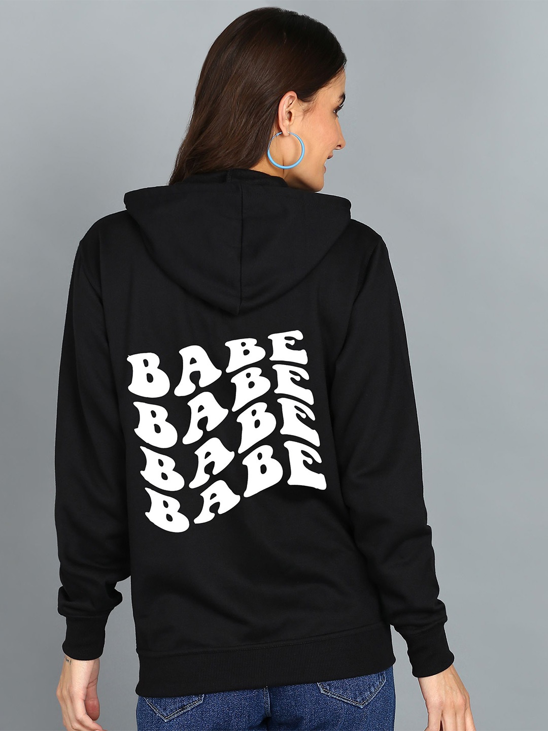 

FALTU.CO Women Typography Printed Hooded Ribbed Cotton Sweatshirt, Black