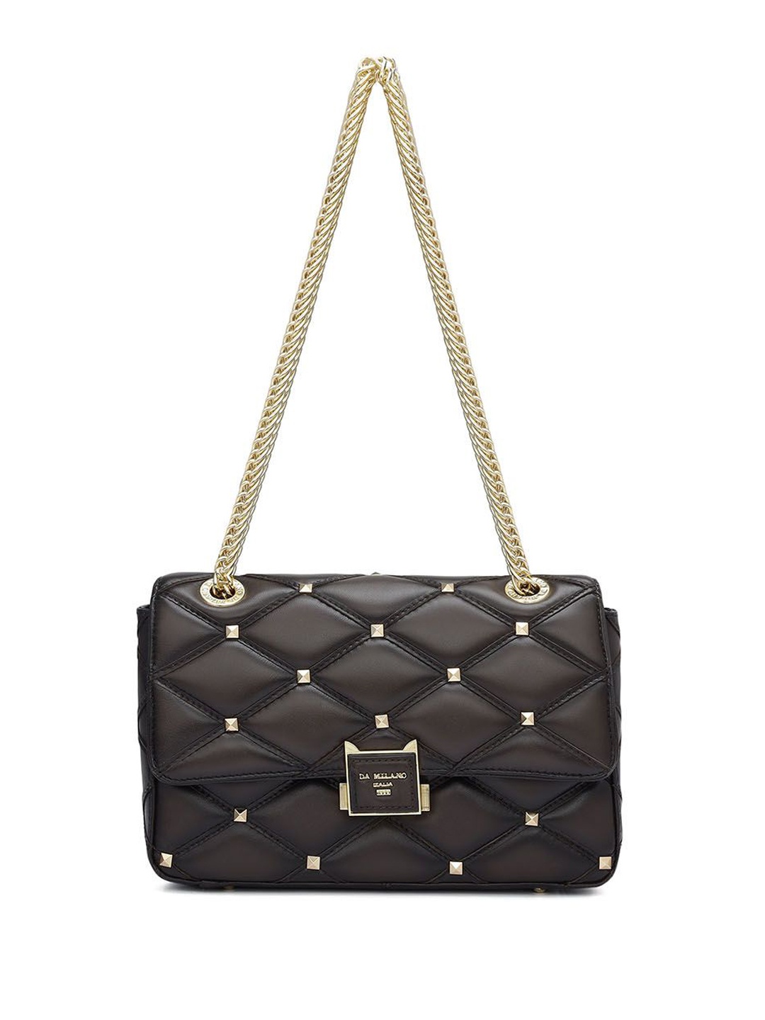 

Da Milano Women Textured Leather Shoulder Bag with Quilted, Brown