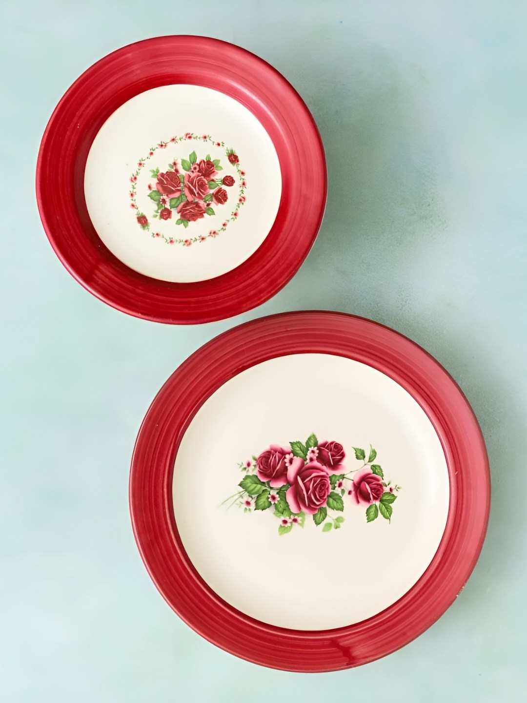 

AMALAFIEE CERAMICS Red 2 Pieces Printed Ceramic Microwave Safe Plates