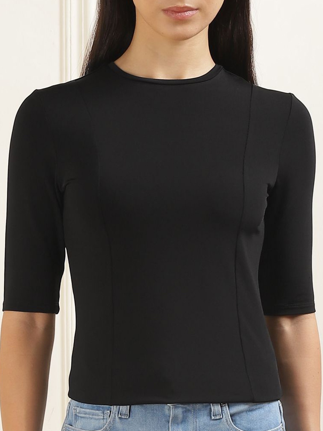 

Ted Baker Women Solid Round Neck Top, Black