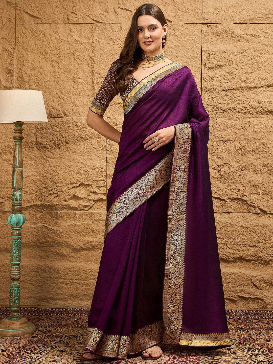 

Sangria Saree With Blouse Piece, Purple