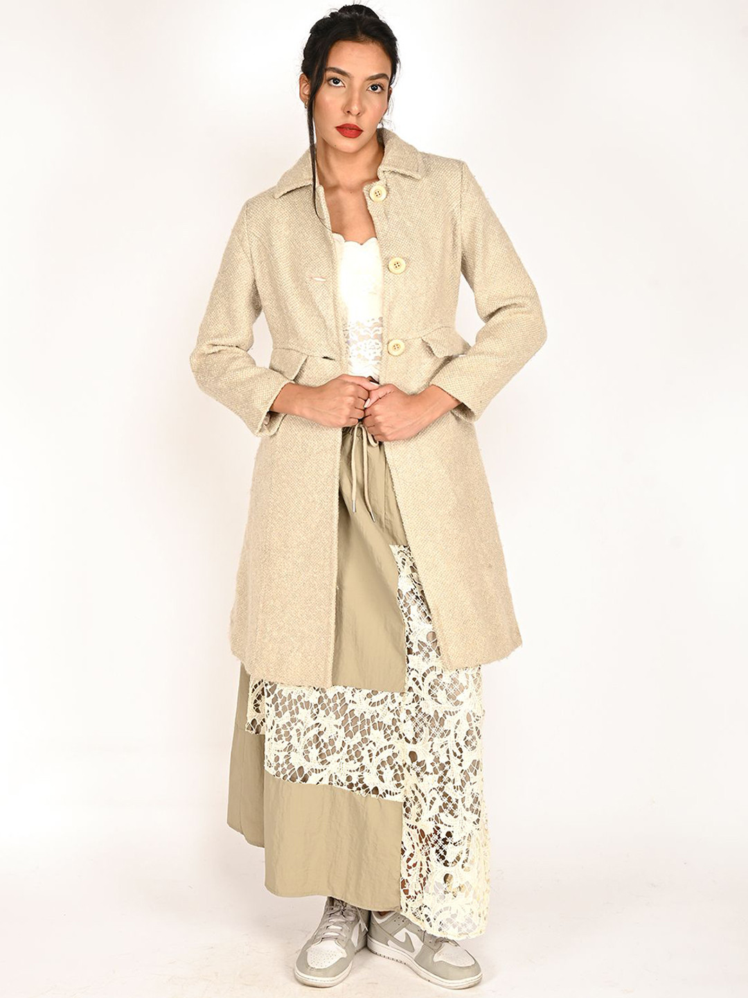 

ODETTE Women Floral Longline Tailored Jacket, Off white