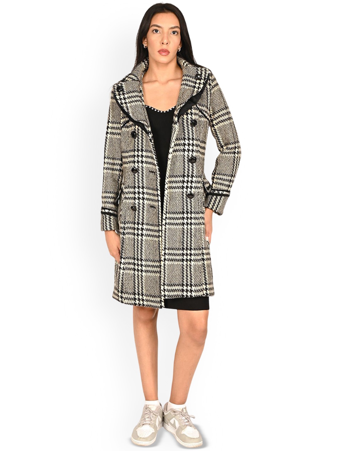

ODETTE Women Longline Open Front Jacket with Embroidered, Black