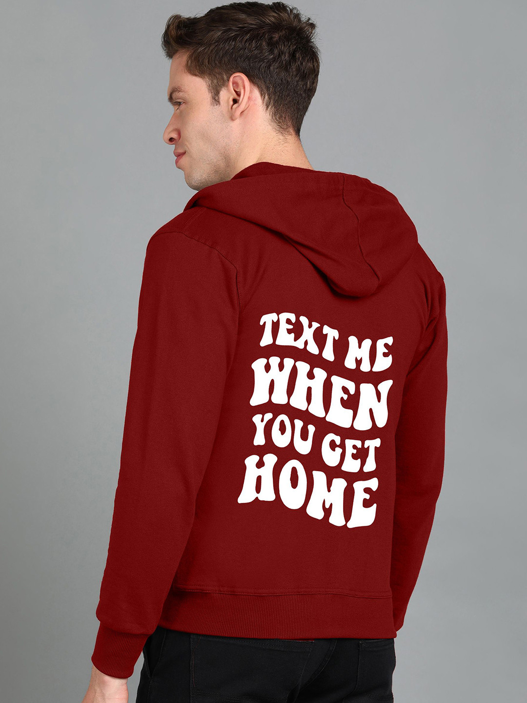 

FALTU.CO Men Typography Printed Hooded Ribbed Cotton Sweatshirt, Maroon