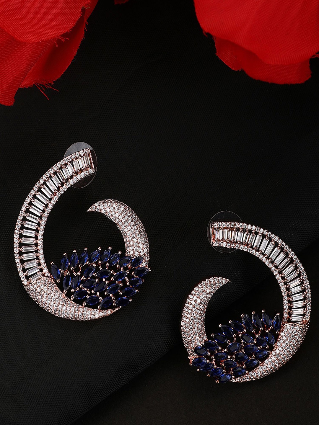

ANIKAS CREATION Rose Gold-Plated American Diamond Contemporary Studs, Blue