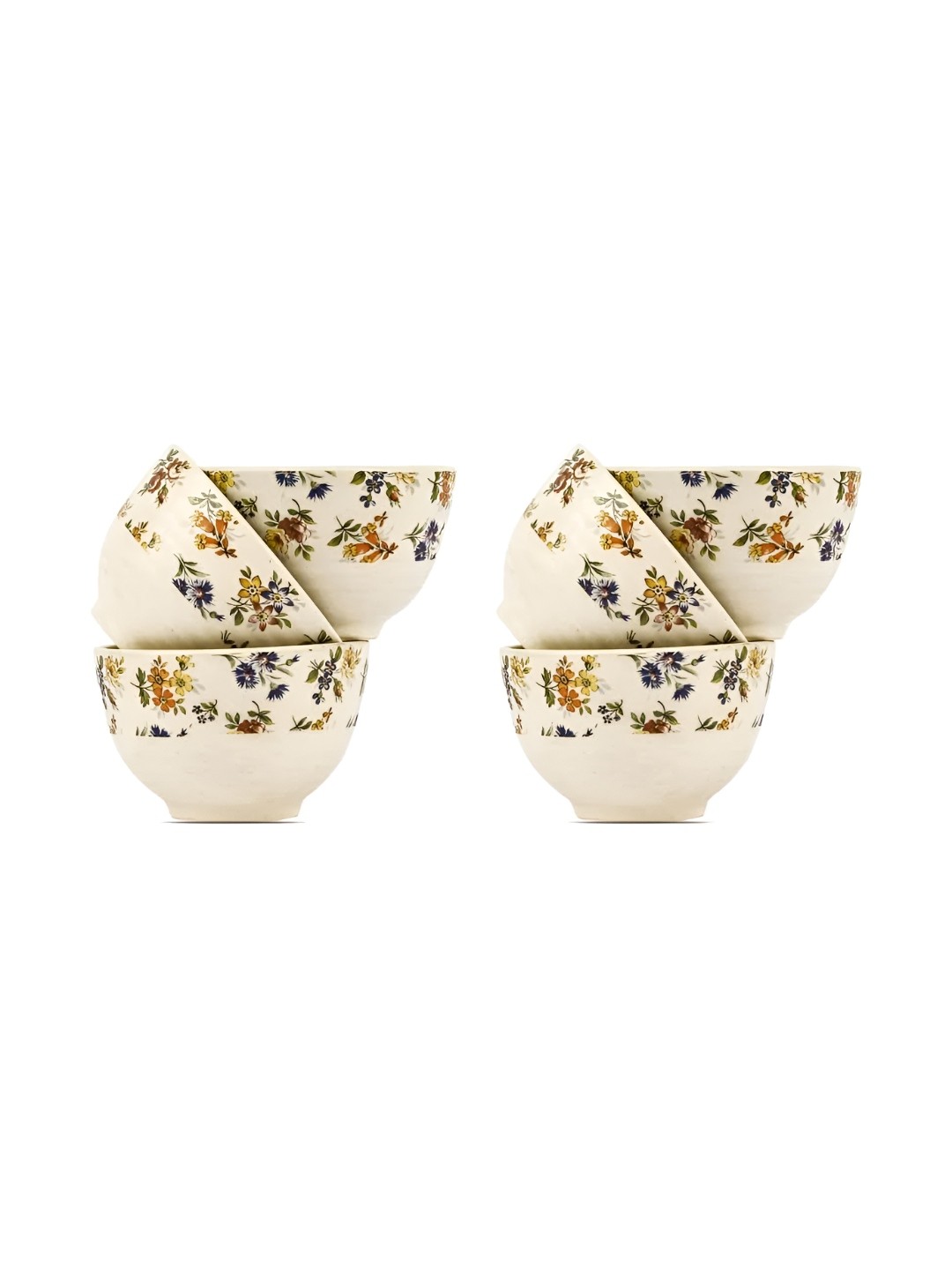

AMALAFIEE CERAMICS White 4 Pieces Printed Ceramic Microwave Safe Matte Serving Bowls