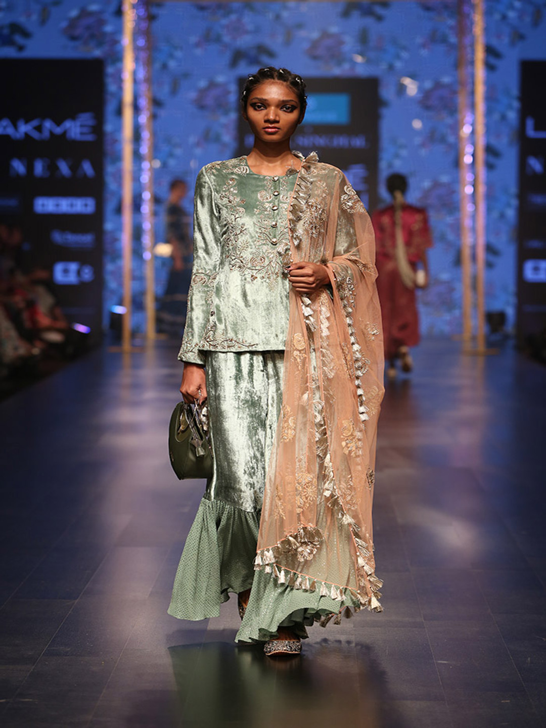 

Payal Singhal Floral Embroidered Regular Georgette Straight Kurti with Palazzos & Dupatta, Green