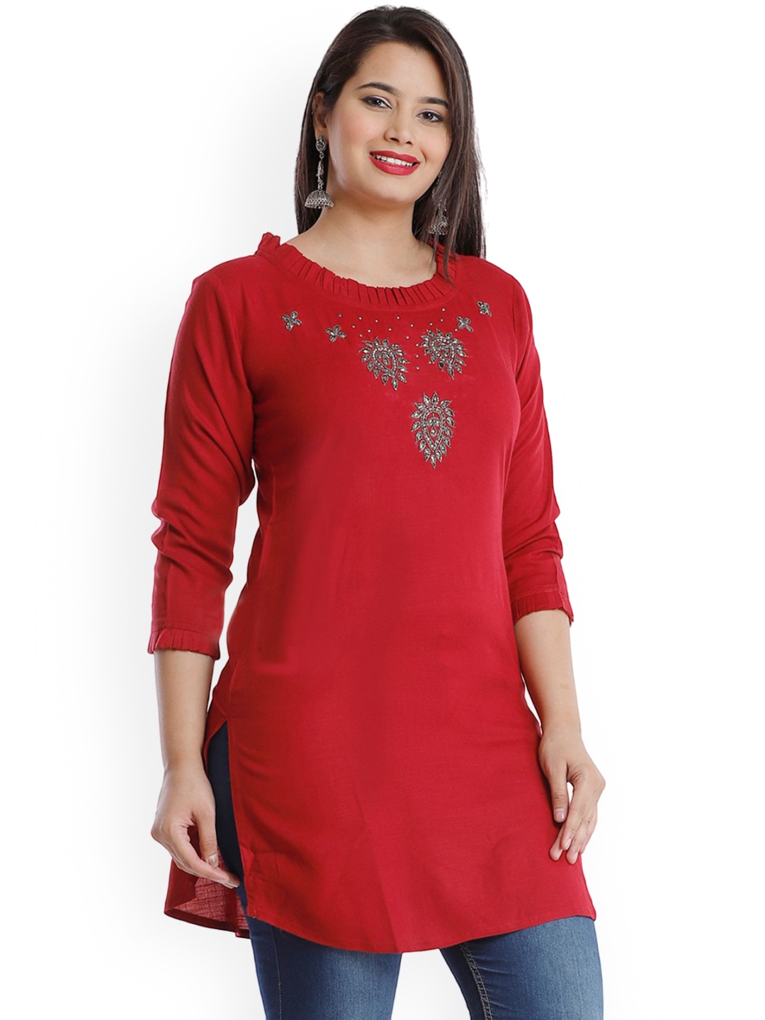 

KALINI Ethnic Motifs Embroidered Kurti, Red