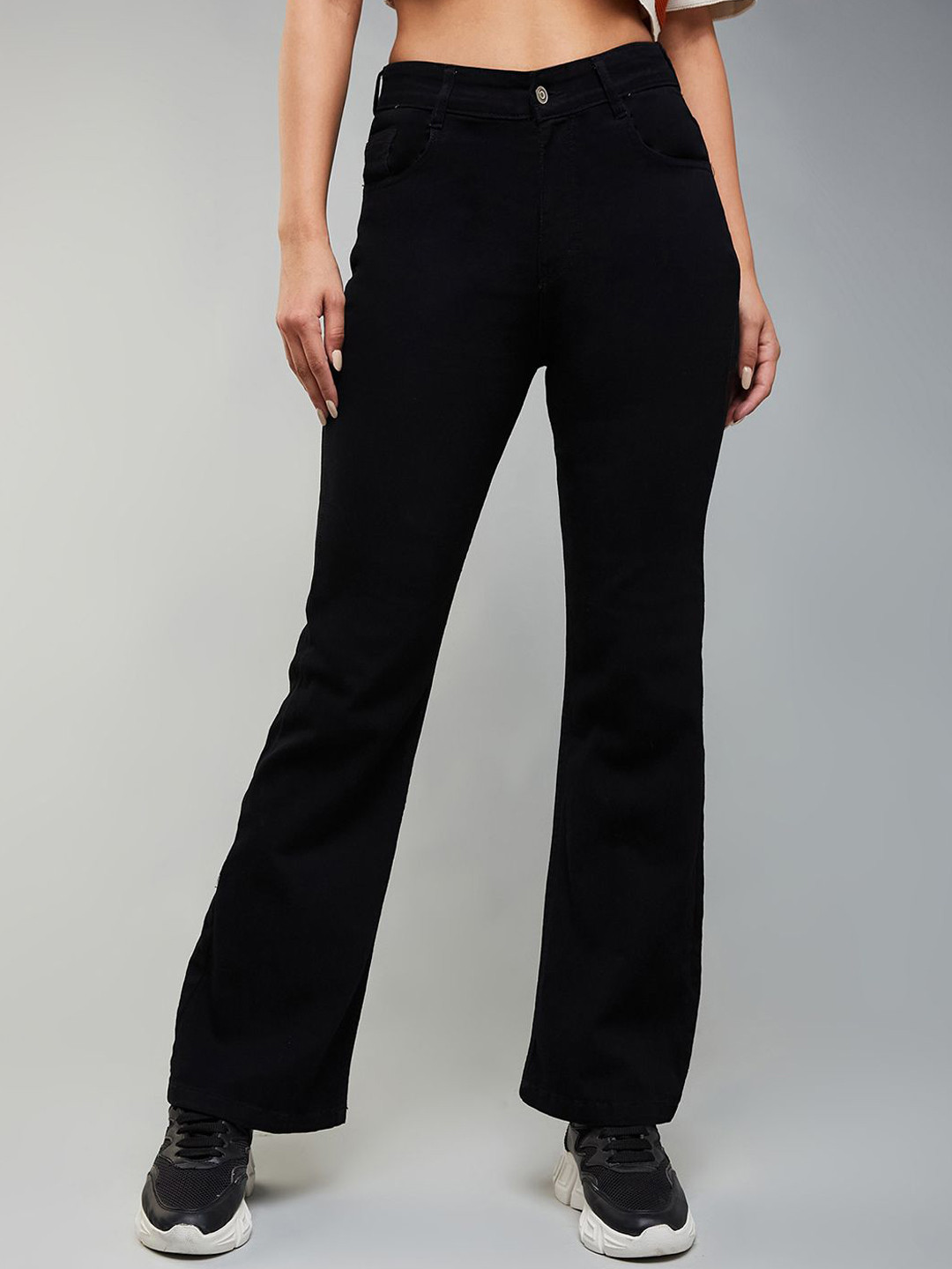 

DOLCE CRUDO Women Bootcut High rise Clean look Regular Stretchable Denim Jeans, Black