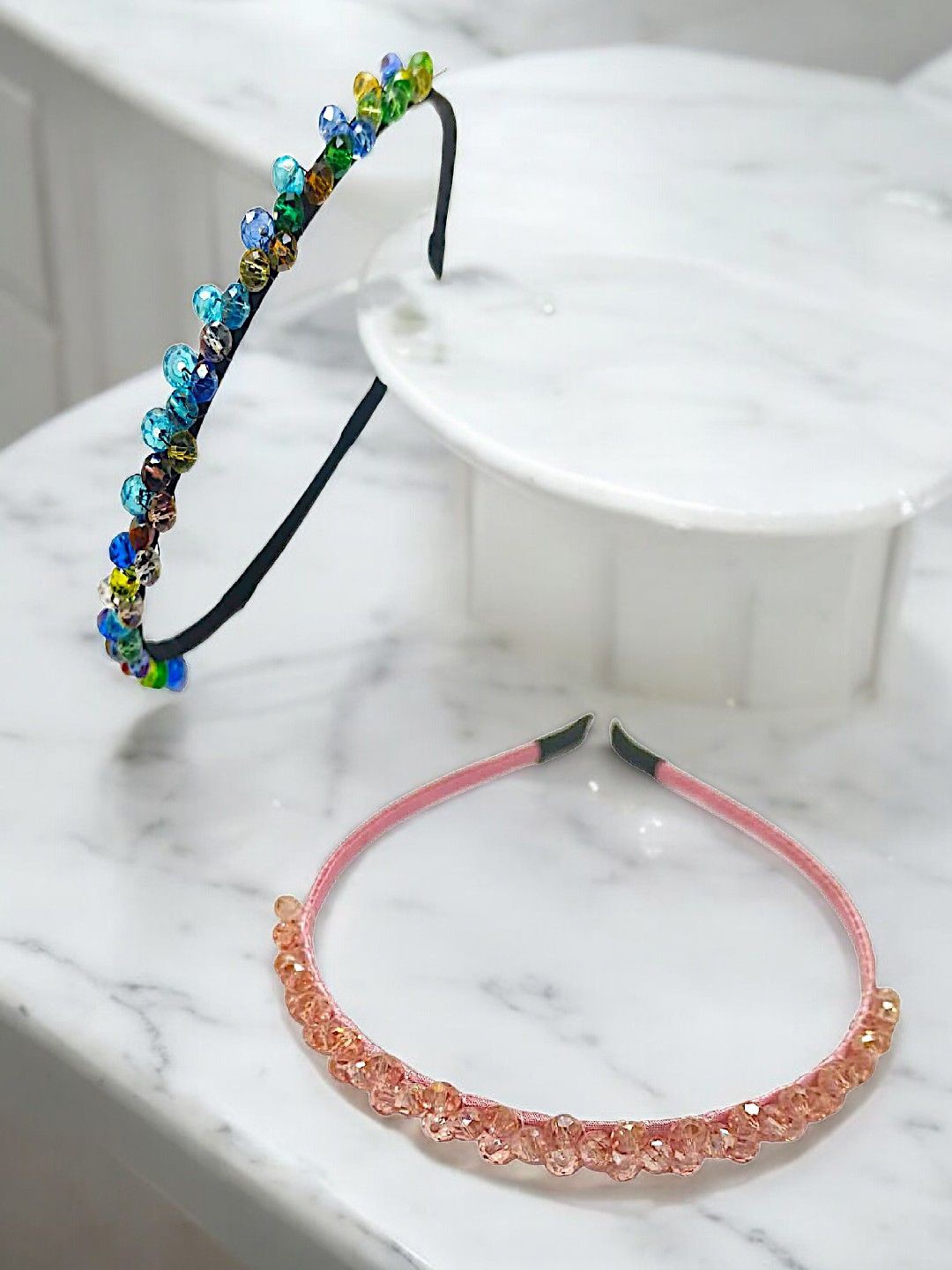 

9blings Girls Set of 2 Beaded Hairband, Blue