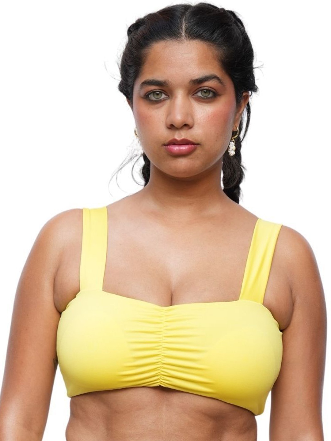 

TFW Women Bikini Crop Swim Top With Gathers, Yellow