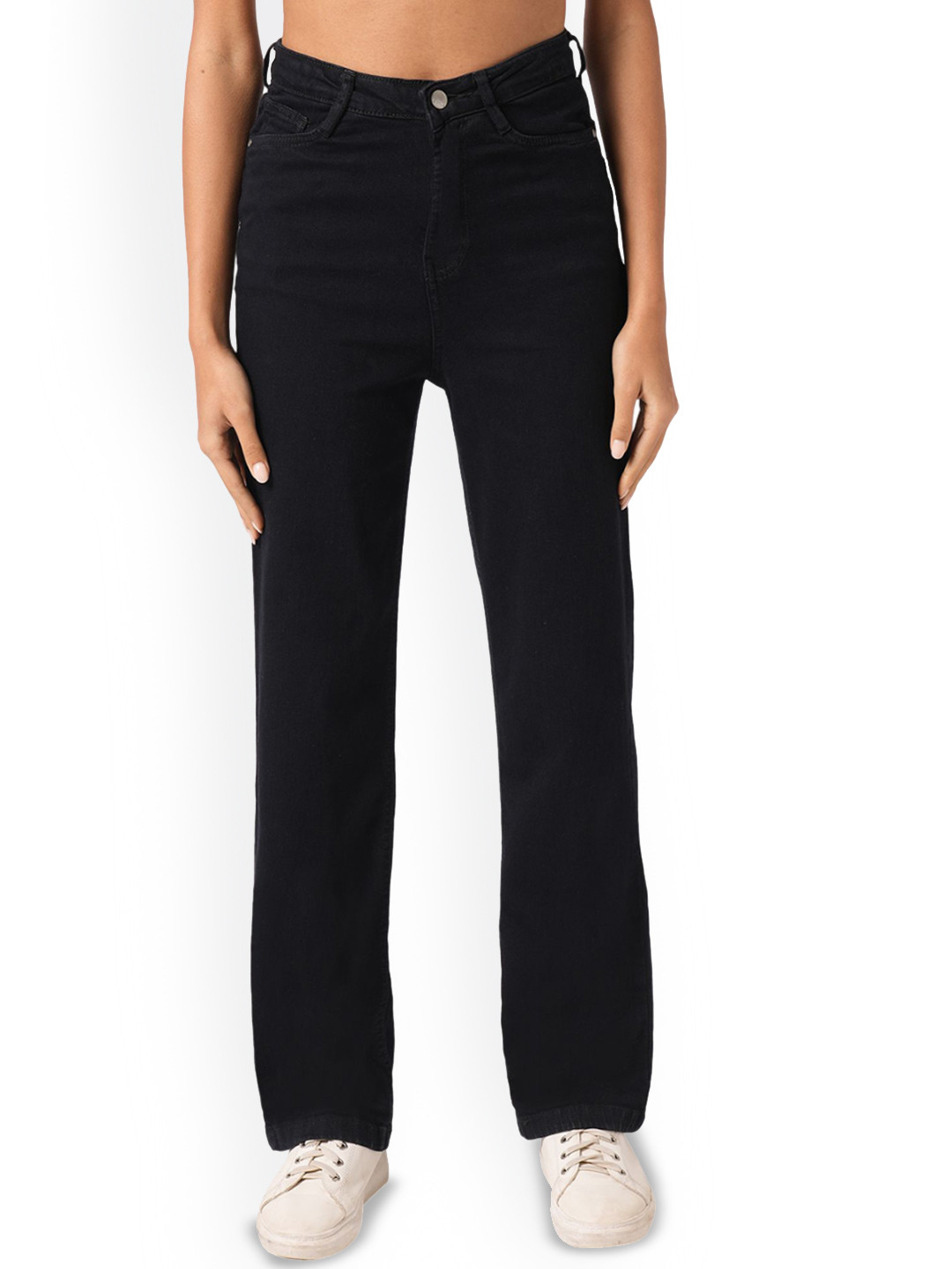 

Kraus Jeans Women Solid Straight Fit High-Rise Stretchable Jeans, Black