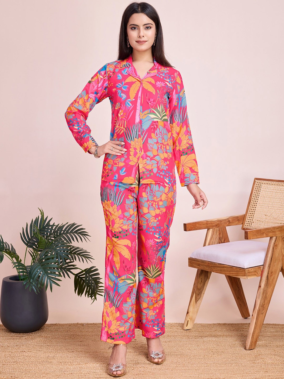 

LeeliPeeri Designer Floral Printed Shirt With Trouser, Pink