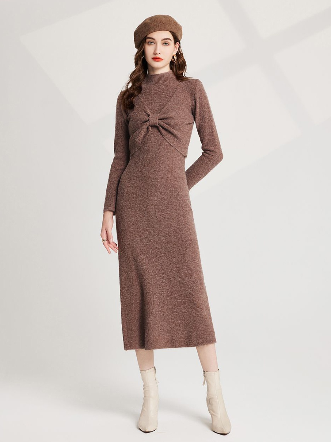 

JC Collection Mock Neck Sheath Midi Dress, Brown
