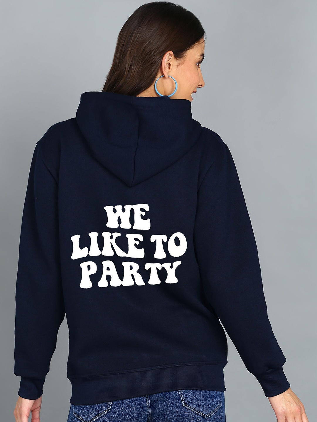 

FALTU.CO Women Printed Zip Detail Hooded Cotton Sweatshirt, Navy blue
