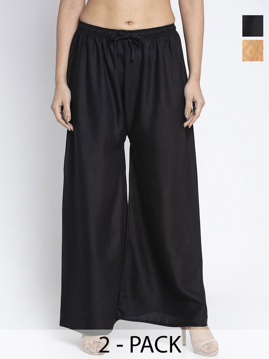 

GRACIT Women Pack Of 2 Flared Ethnic Palazzos, Black