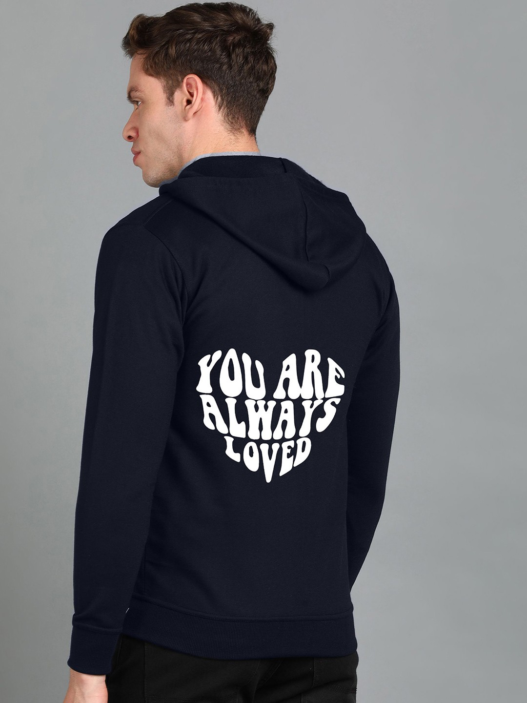 

FALTU.CO Men Printed Hooded Pure Cotton Sweatshirt, Navy blue