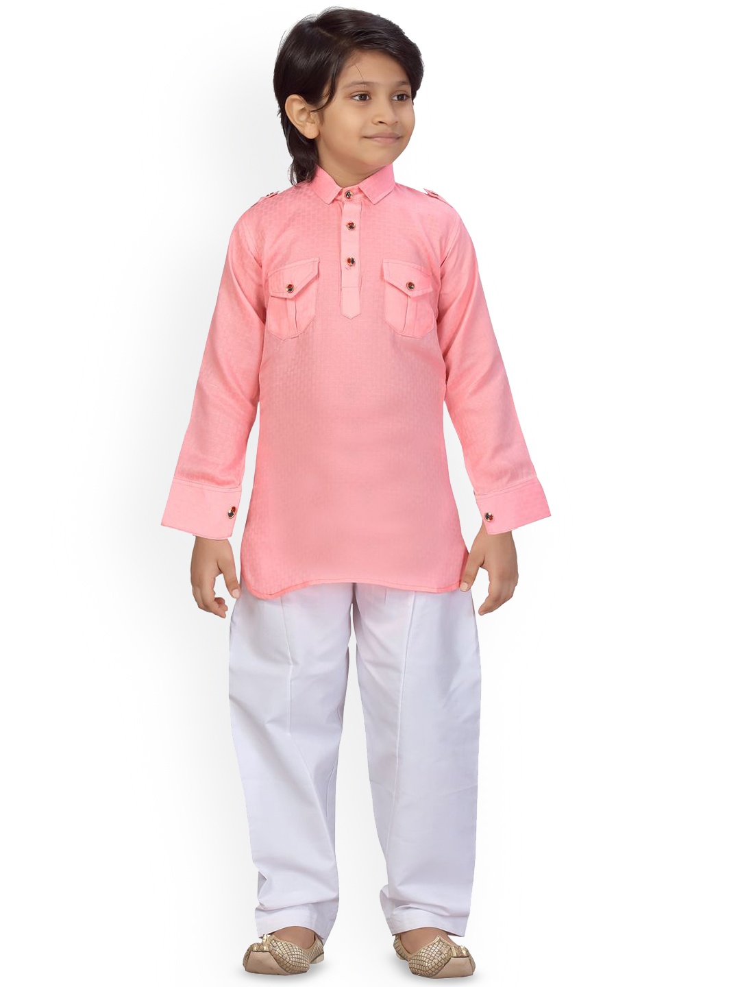 

BAESD Boys Regular Pure Cotton Pathani Kurta with Salwar, Pink