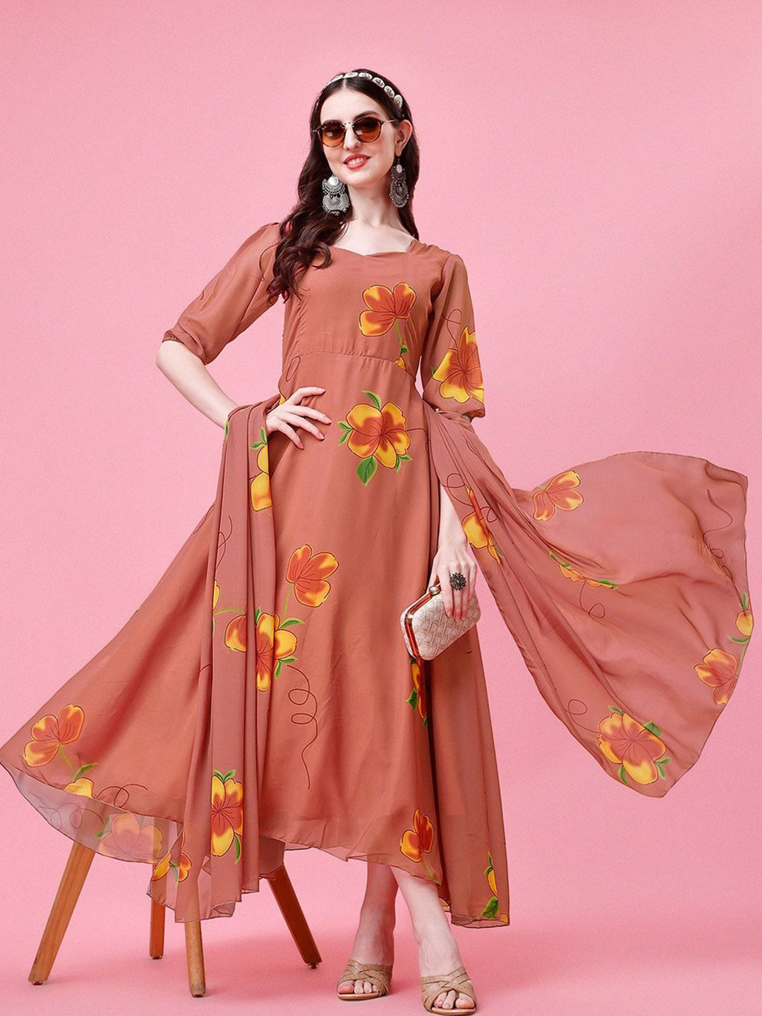 

BAESD Women Floral Printed Maxi Dress, Beige