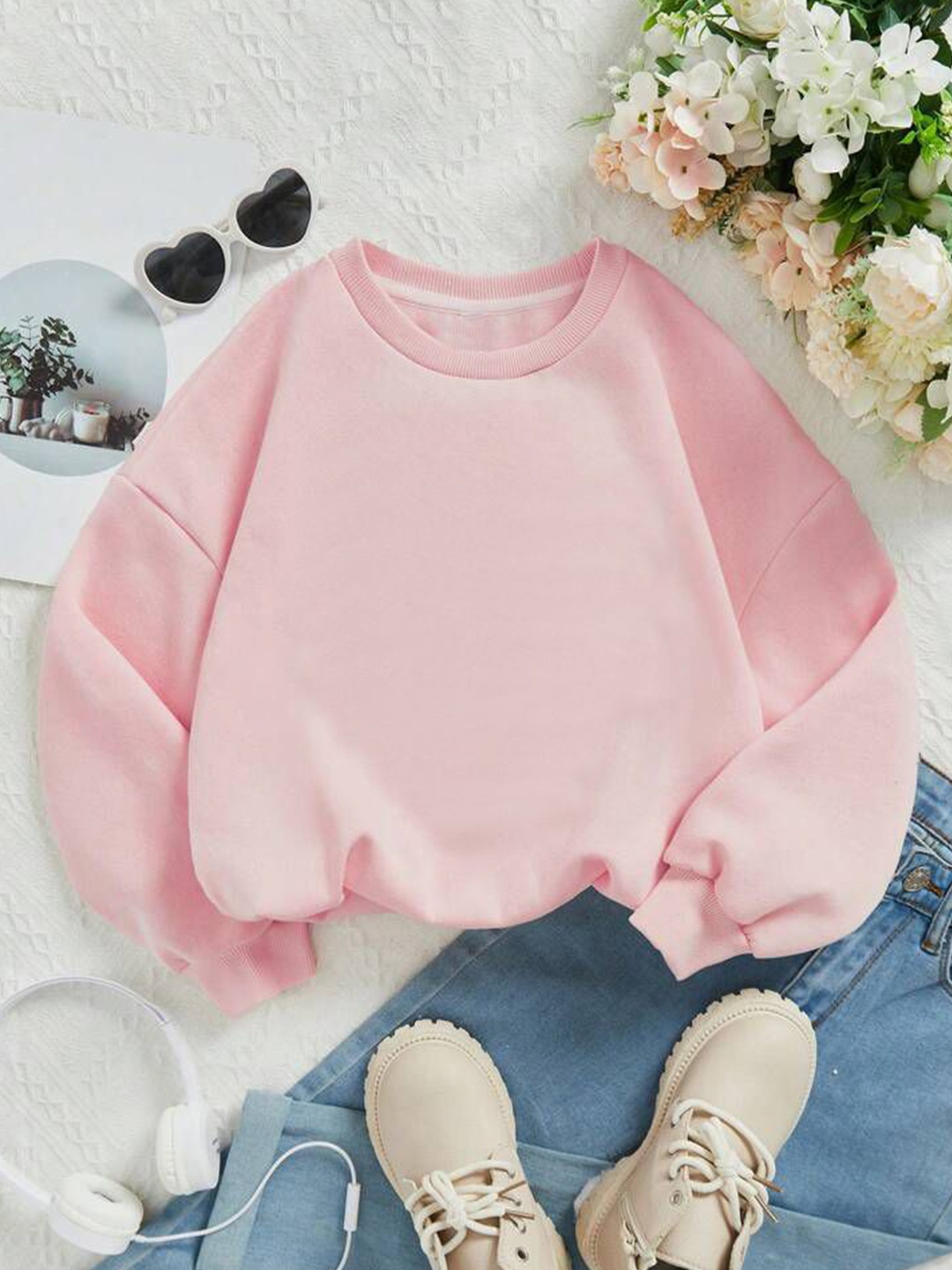 

TABADTOD Unisex Kids Dry Fit Solid Round Neck Sweatshirt, Pink