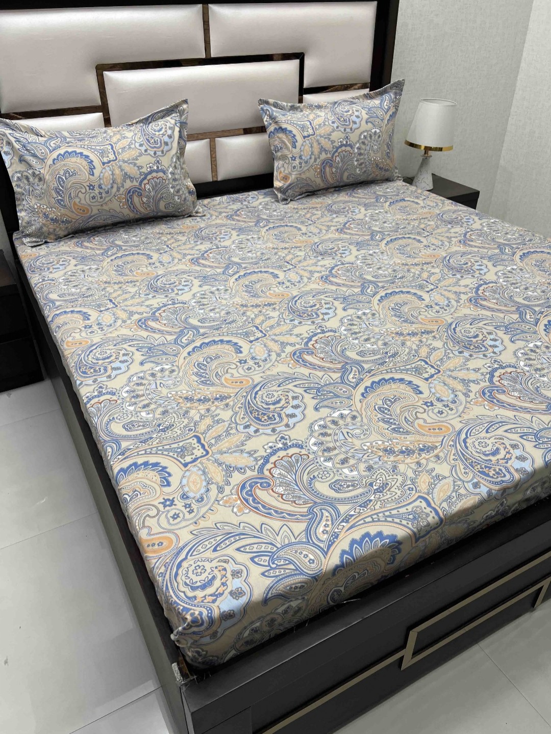 

Pure Decor Amulya Beige Printed 250 TC Microfiber Queen Bedsheet with 2 Pillow Covers