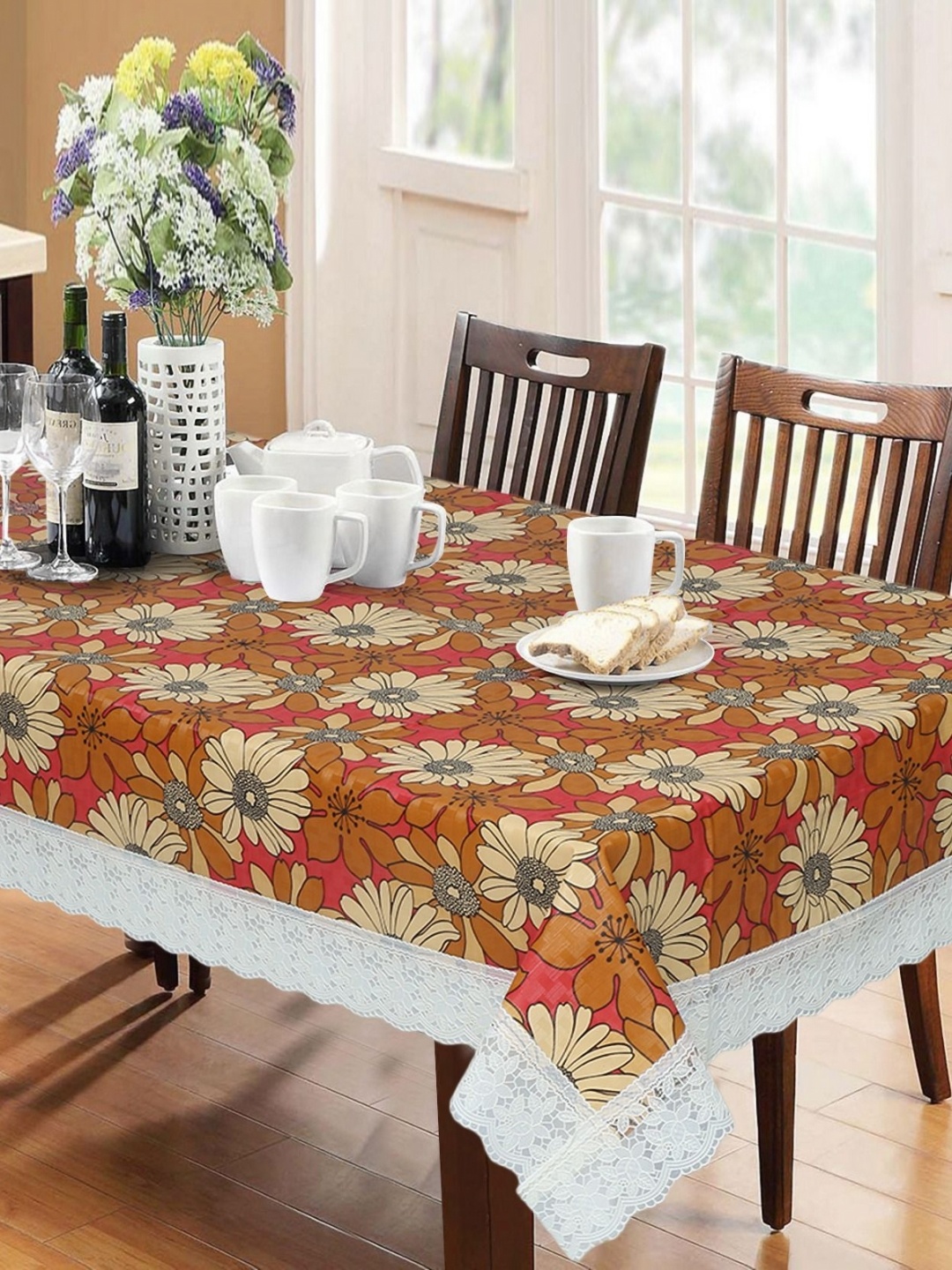 

LooMantha Orange Floral Printed Waterproof 6-Seater Table Cover
