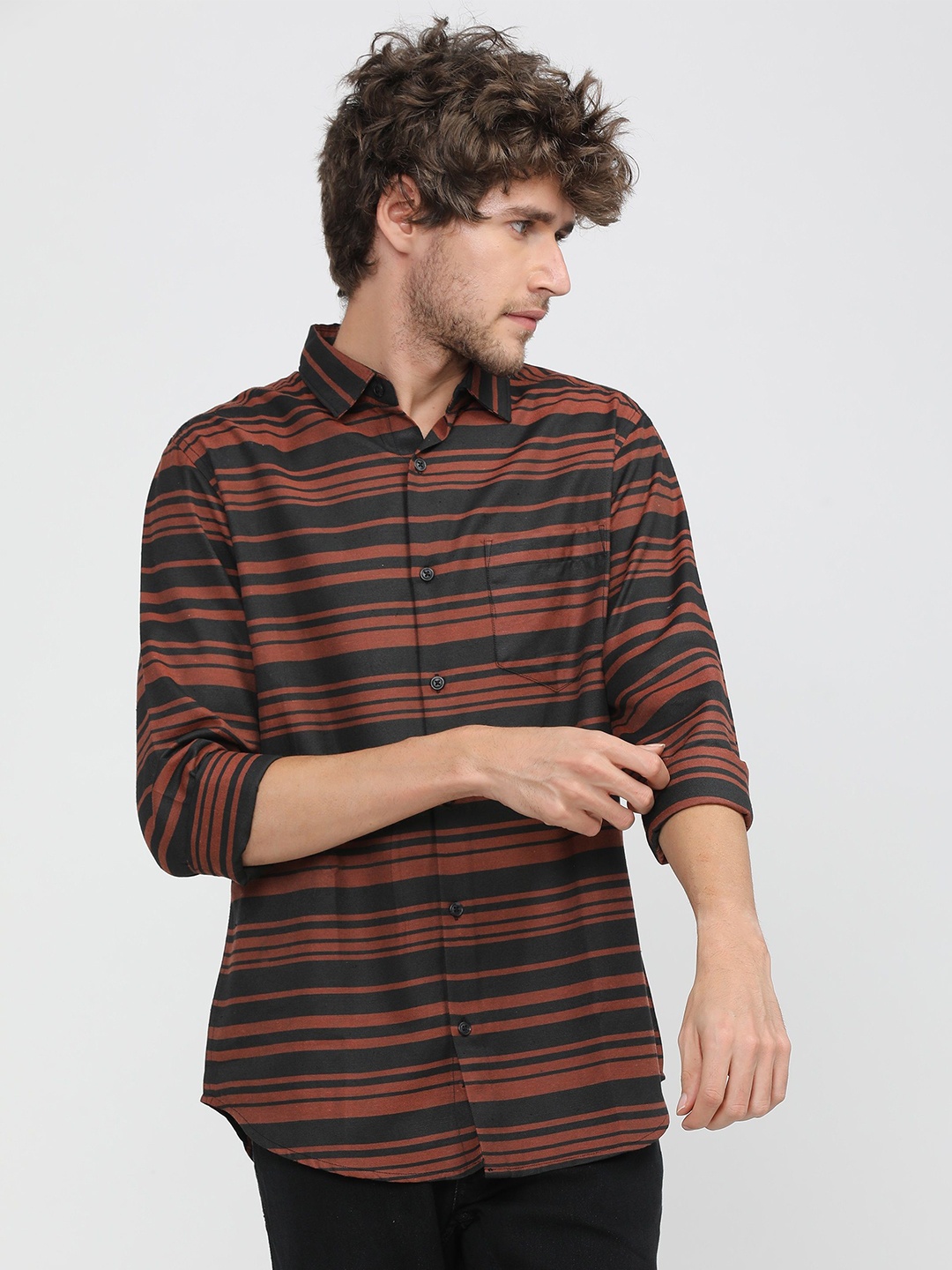 

Ketch Mens Striped Casual Slim Fit Shirt, Red
