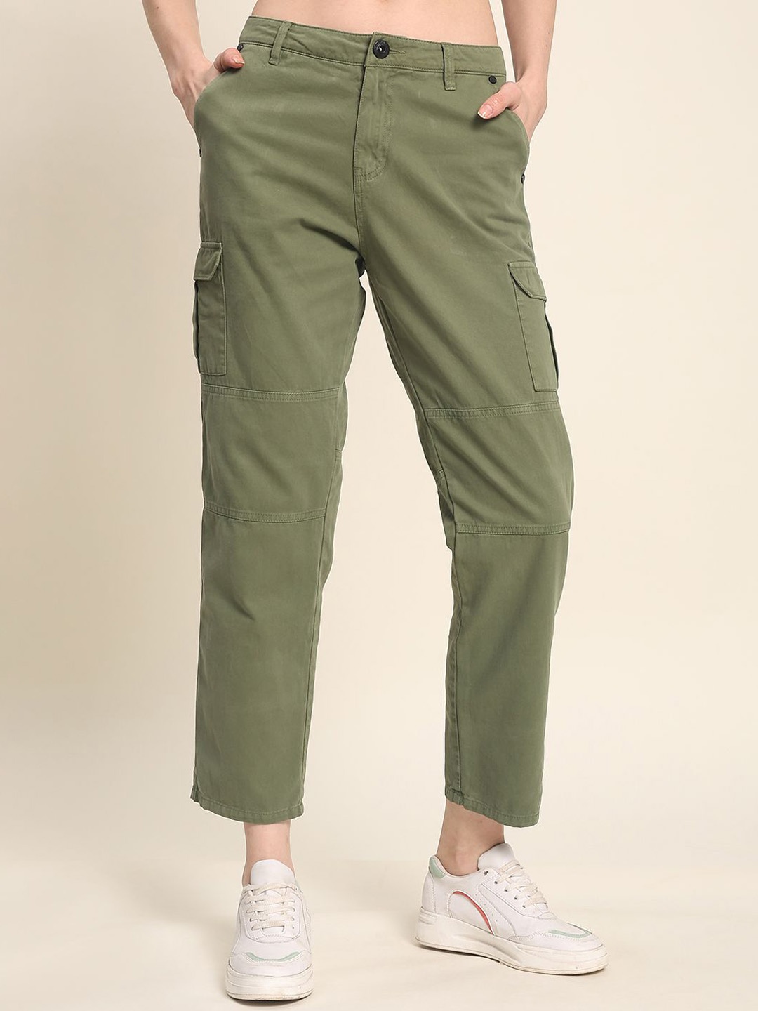 

Roadster Women Mid Rise Slim-Fit Cargos Trousers, Green