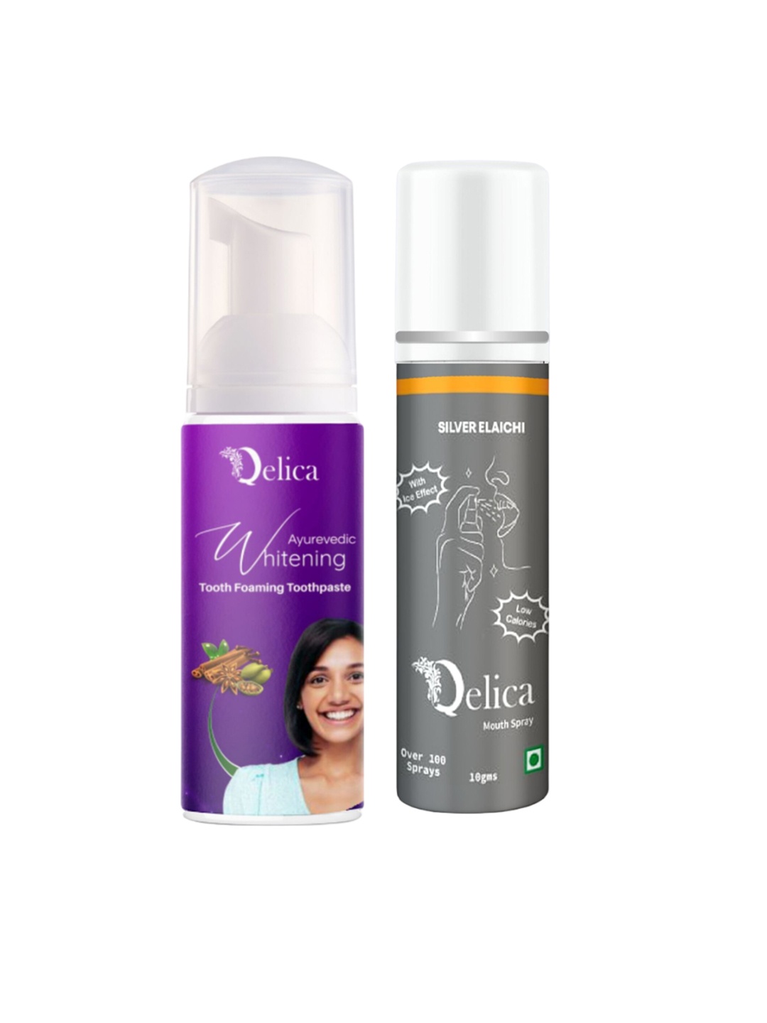 

Qelica Ayurvedic Teeth Whitening Foam Toothpaste 60ml With Mouth Spray -10g, Purple