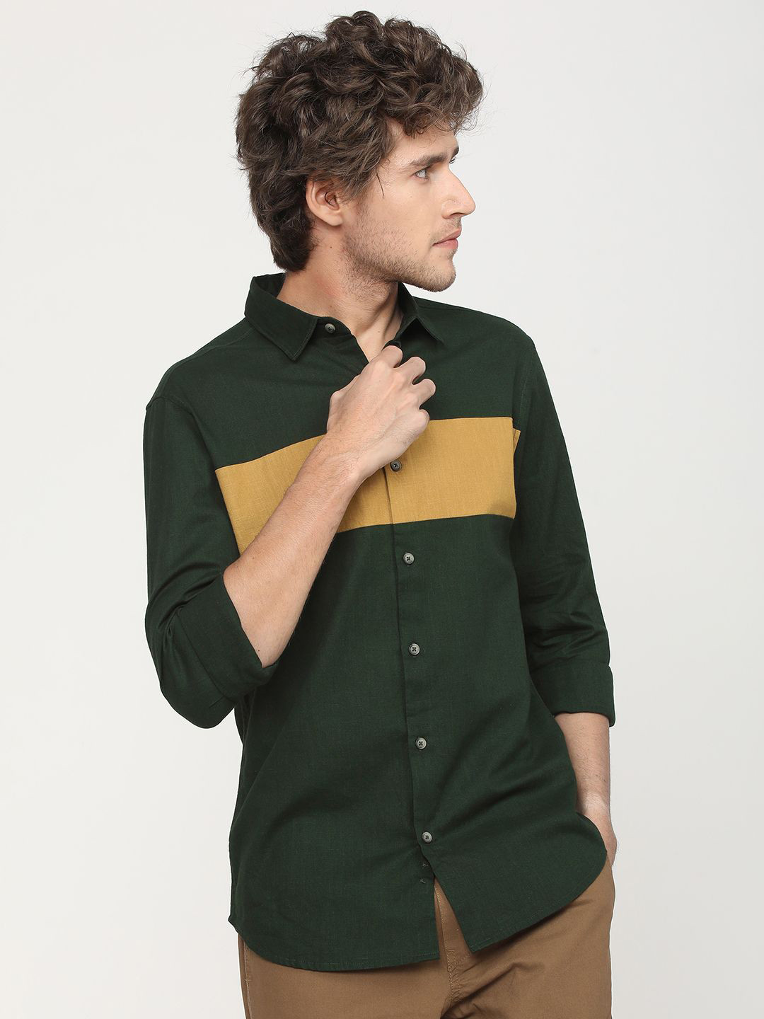 

KETCH Mens Dk Colourblock Casual Slim Fit Shirt, Green