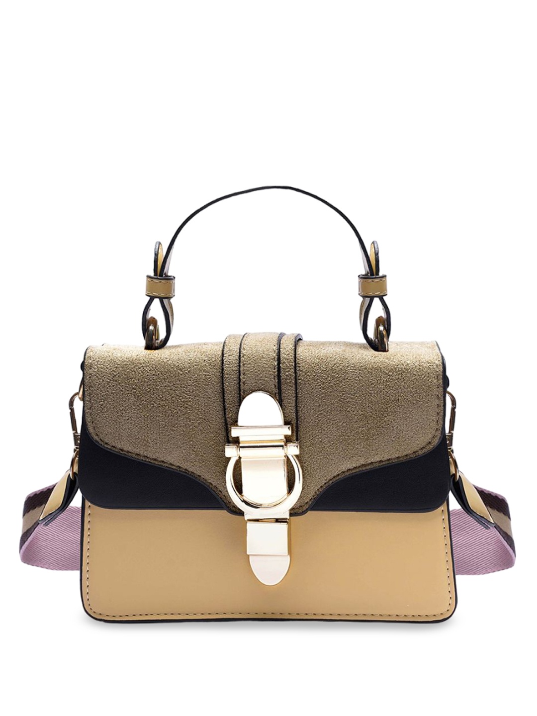 

SWASHAA Women Colourblocked PU Buckle Satchel, Cream