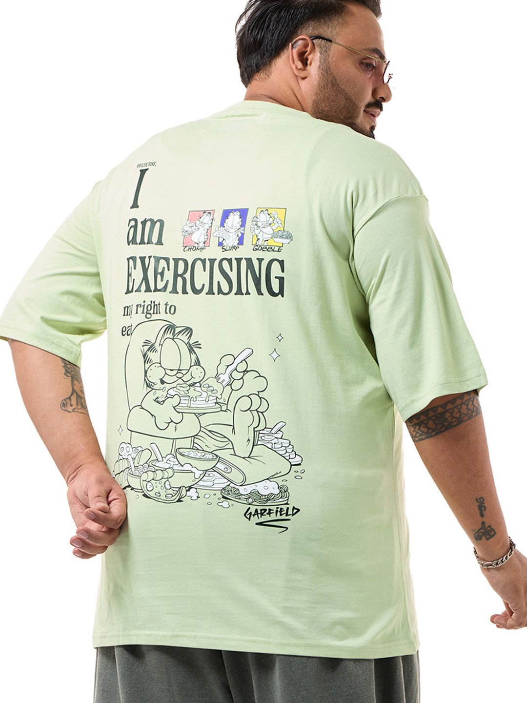 

Bewakoof Plus Men Graphic Printed Round Neck Pure Cotton Plus Size T-shirt, Green