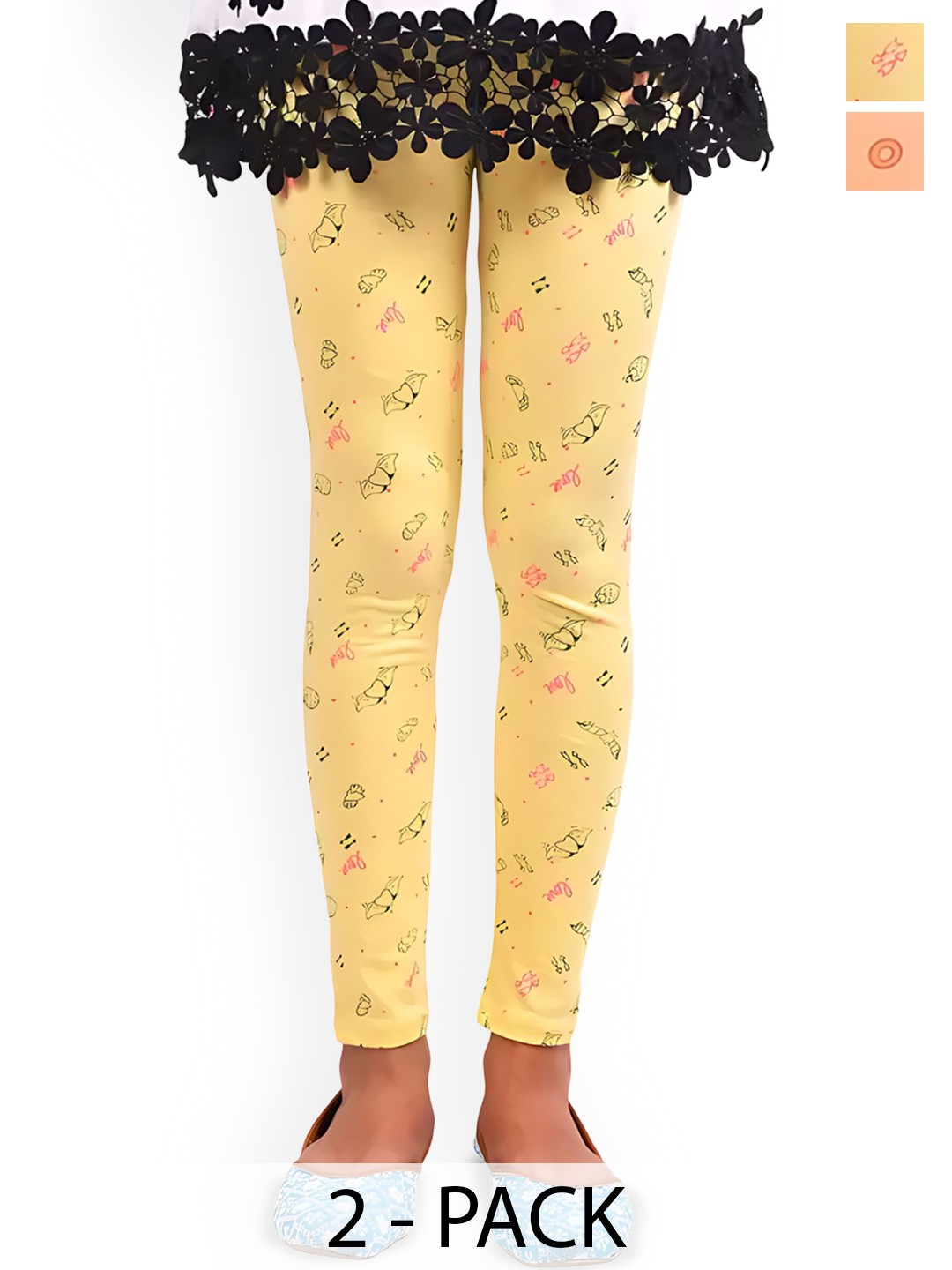 

BAESD Girls Pack Of 2 Printed Ankle-Length Leggings, Yellow