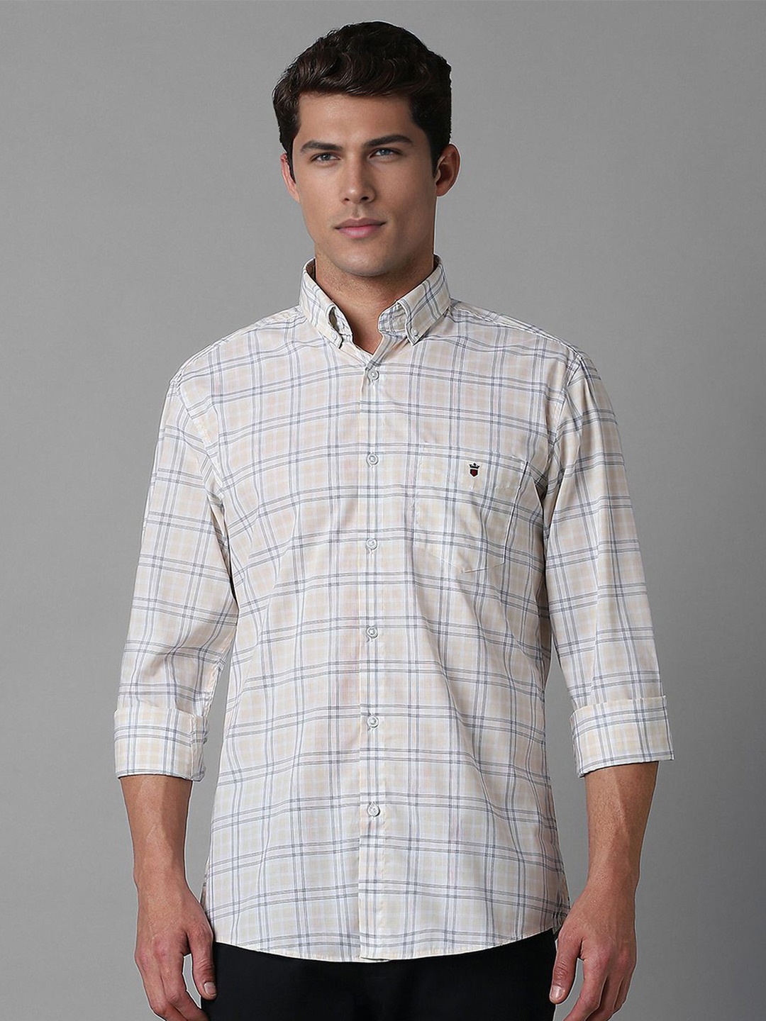 

Louis Philippe Sport Men Button-Down Collar Tartan Checked Cotton Slim Fit Casual Shirt, White