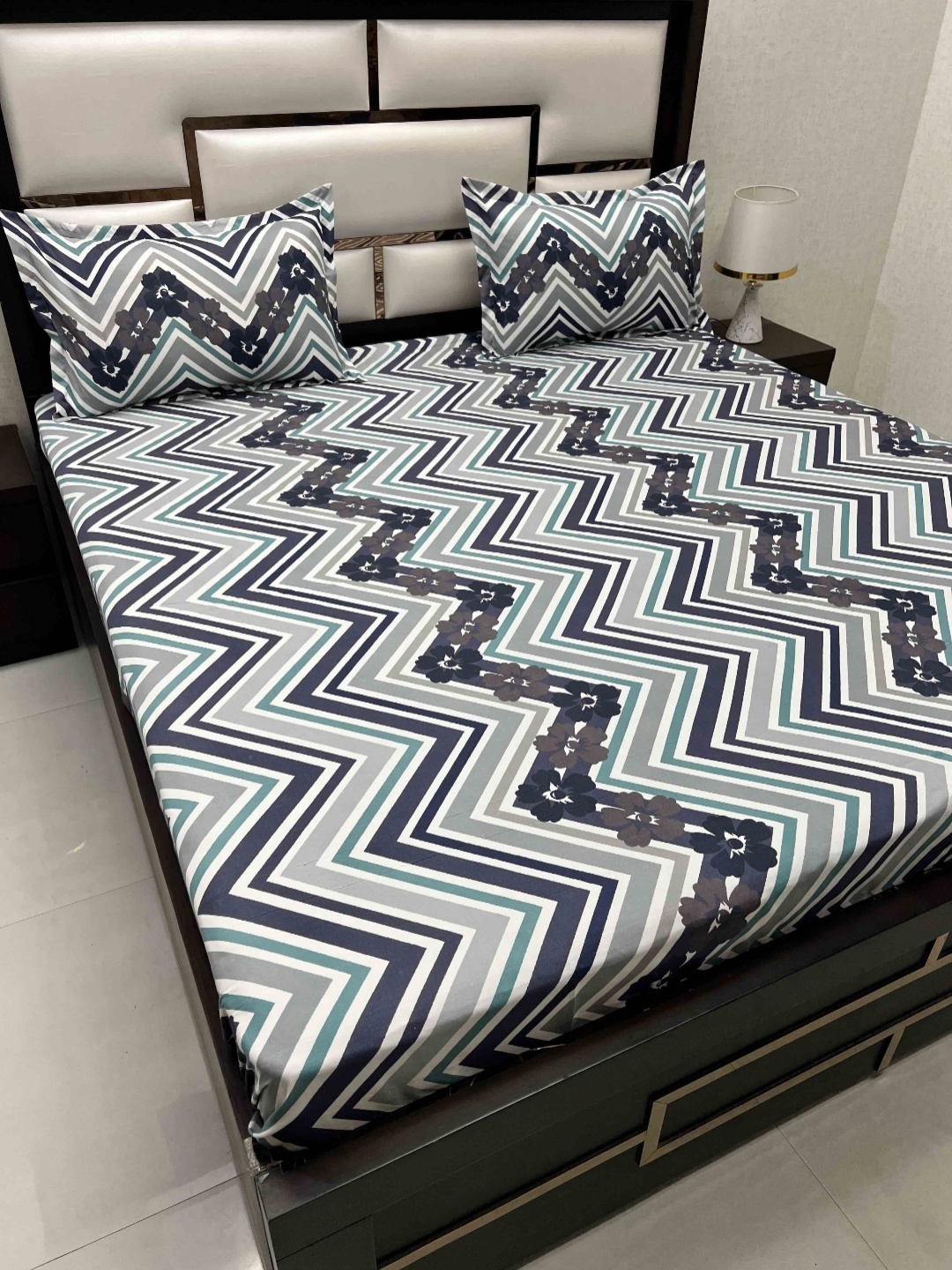 

Pure Decor White Printed 330 TC Microfiber Double Queen Bedsheet & 2 Pillow Covers