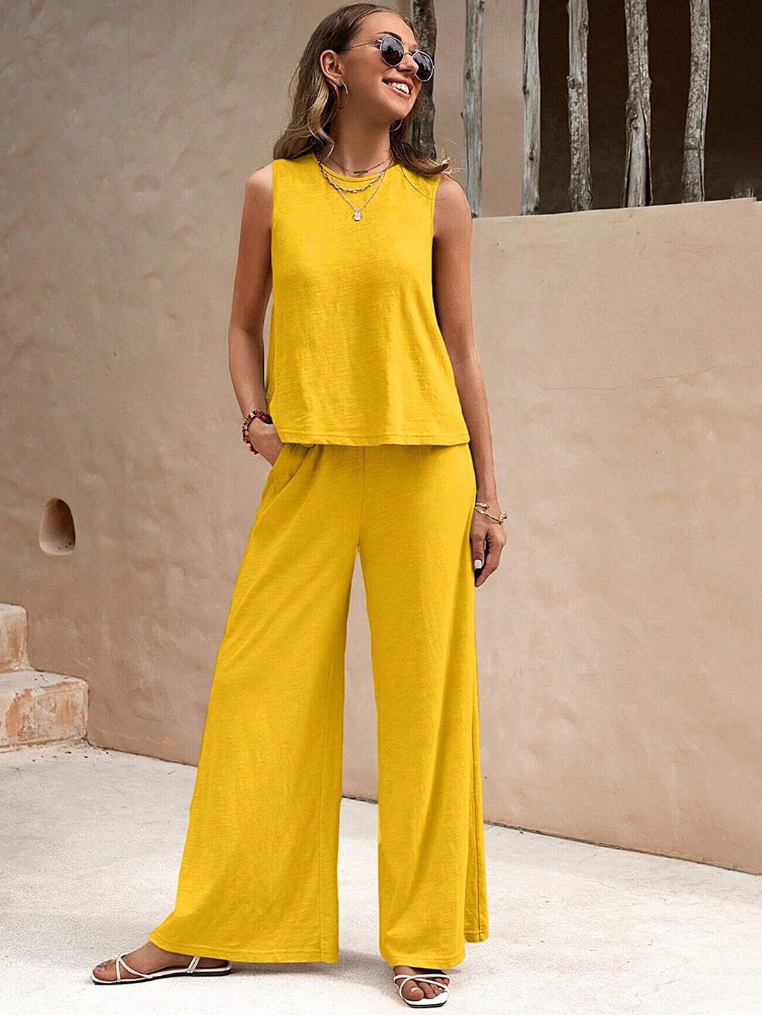 

LULU & SKY Sleeveless Top with Wide Leg Trousers, Yellow
