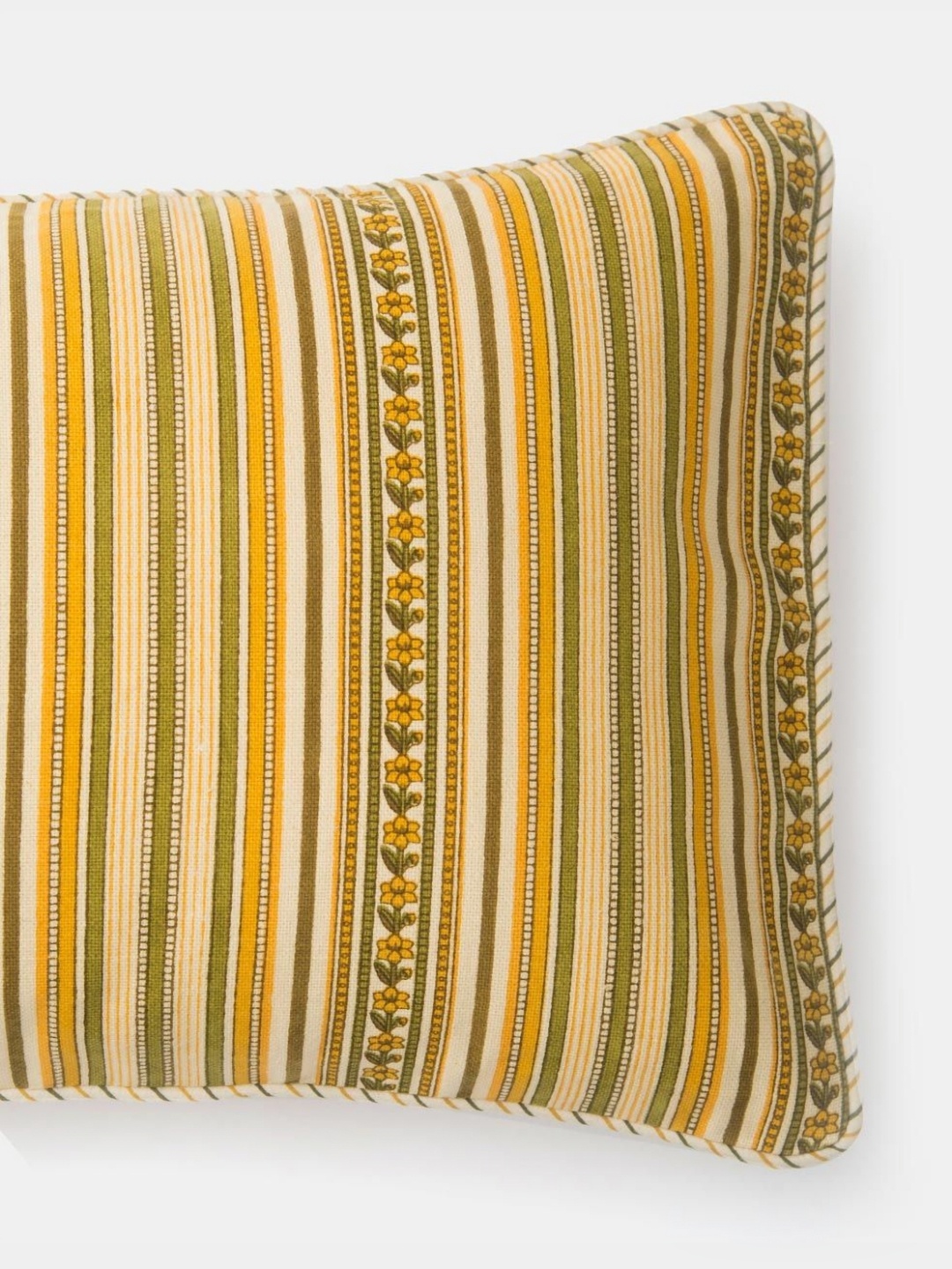 

Fabindia Amaltas Yellow & White Striped Cotton Rectangle Cushion Cover