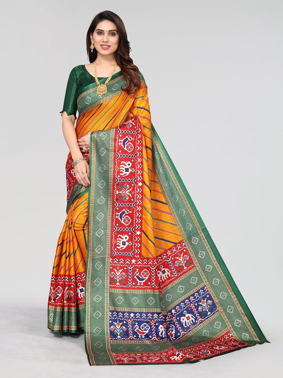 

VIRICA Striped Saree, Mustard