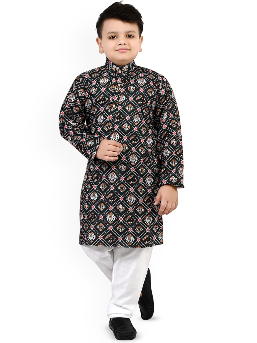 

Arshia Fashions Boys Floral Printed Regular Straight Kurta with Pyjamas, White