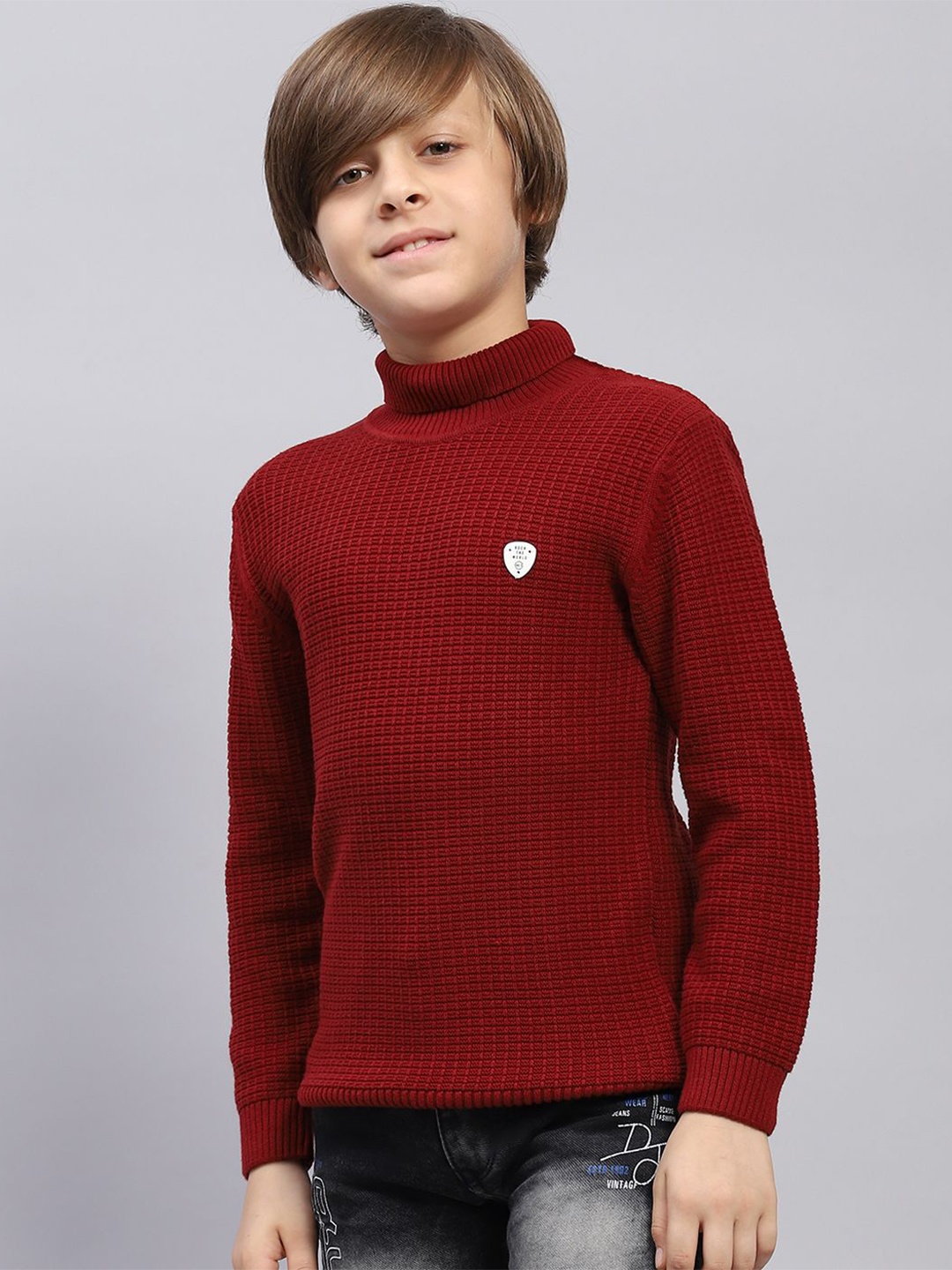 

Monte Carlo Boys Self Design Turtle Neck Pullover, Maroon