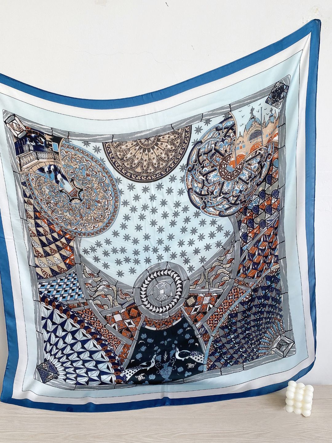 

CrossKulture Women Abstract Printed silken satin Scarf, Blue