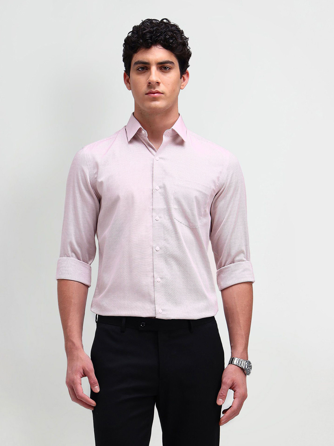 

Arrow Men Comfort Spread Collar Micro Ditsy Printed Cotton Slim Fit Formal Shirt, Pink