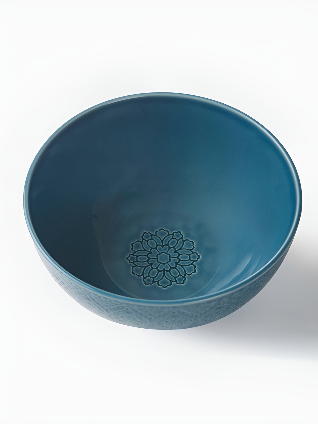 

Fabindia Roma Blue Floral Textured Ceramic Large Serving Bowl 1Liter