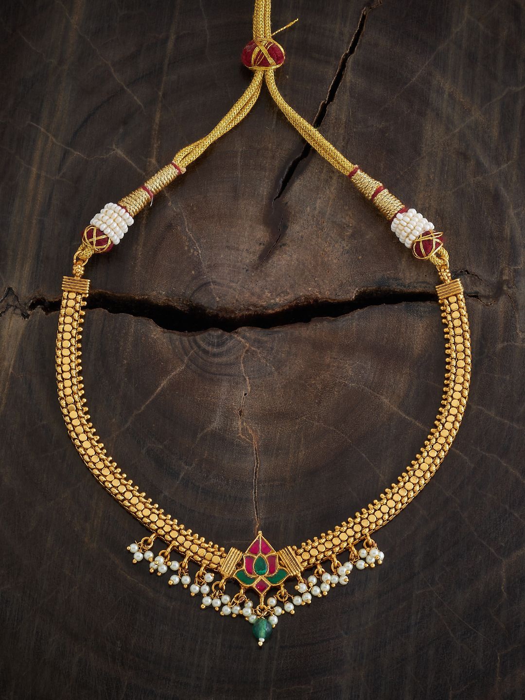 

Kushal's Fashion Jewellery Gold-Plated Stone Studded & Beaded Antique Necklace