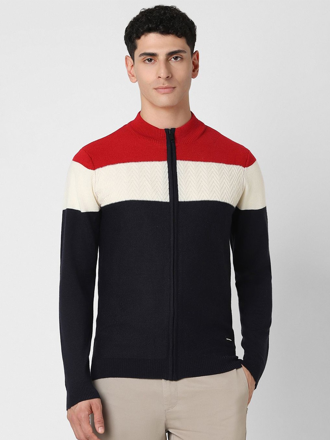 

Van Heusen Sport Men Colourblocked Mock Collar Sweater, Navy blue