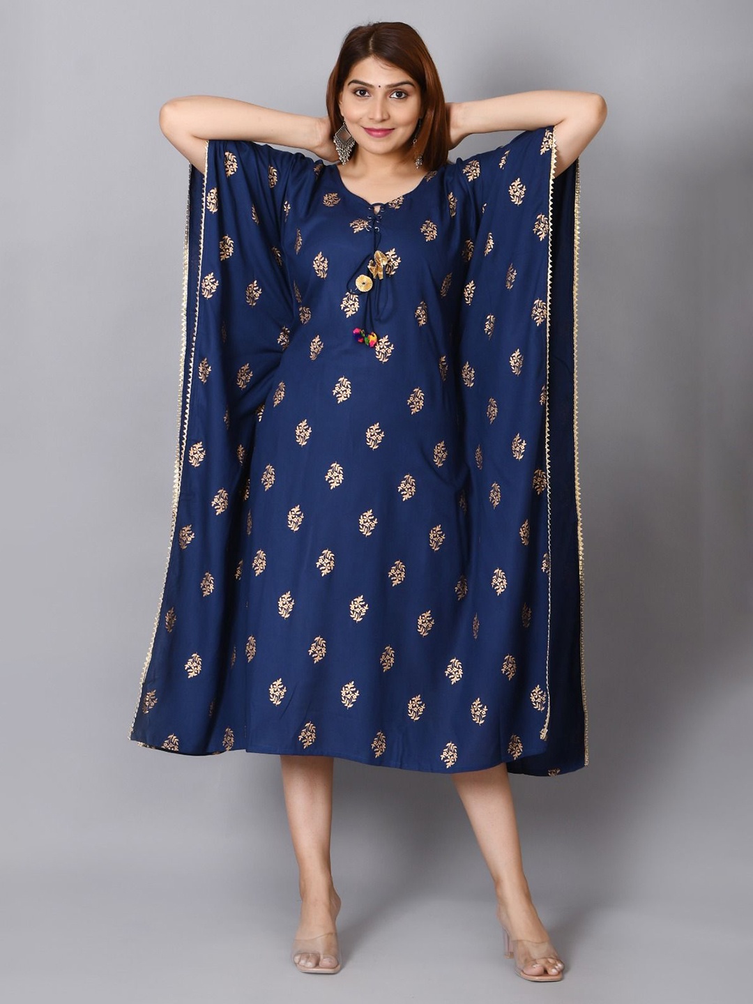 

Cloth Bites Women Printed Kaftan Ethnic Dress, Blue