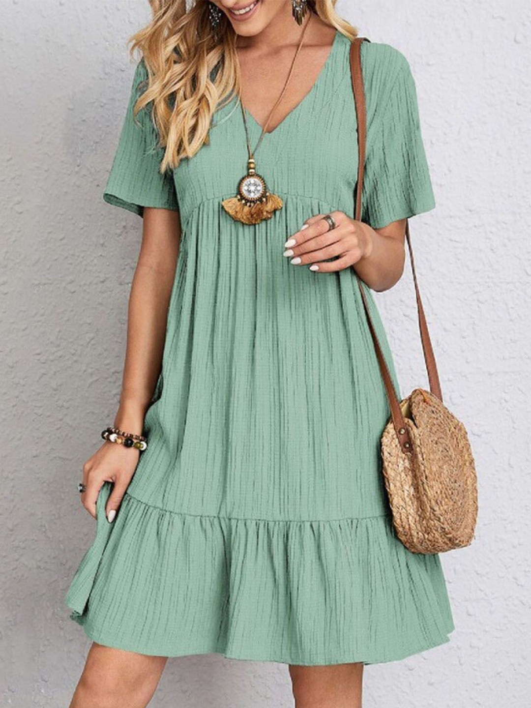 

StyleCast V-Neck Short Sleeve A-Line Dress, Green
