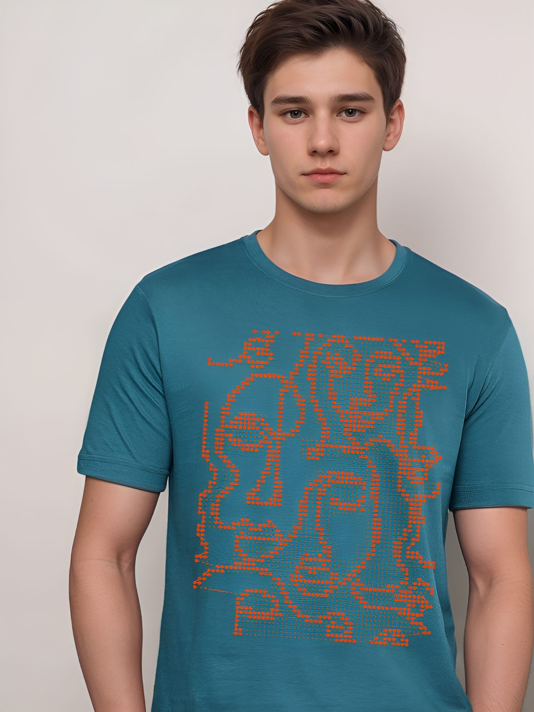 

HERE&NOW Men Graphic Printed Round Neck Cotton T-shirt, Teal